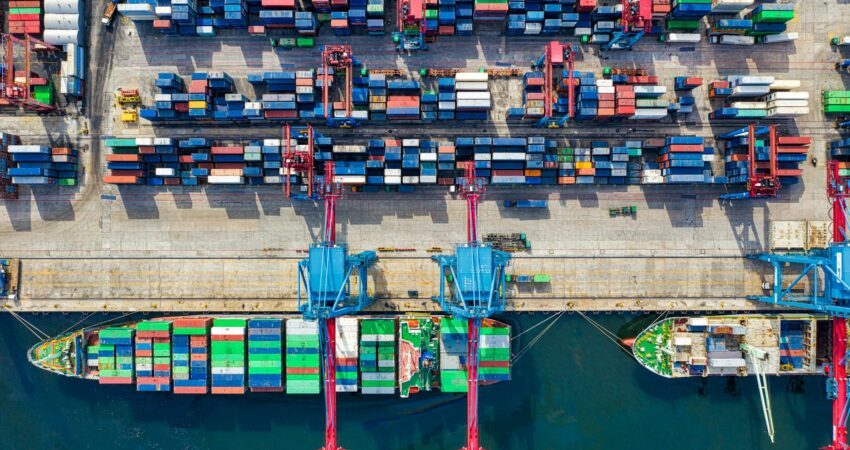 birds eye view photo of freight containers