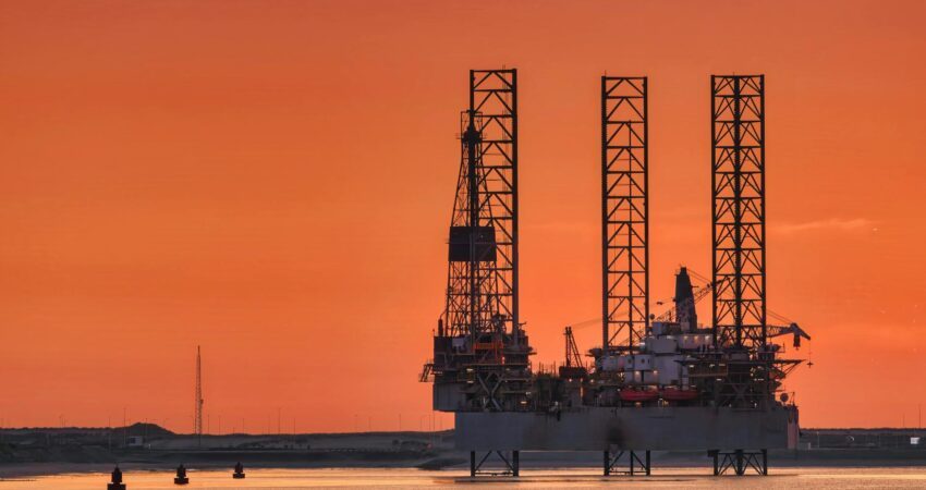 oil rig at sunset