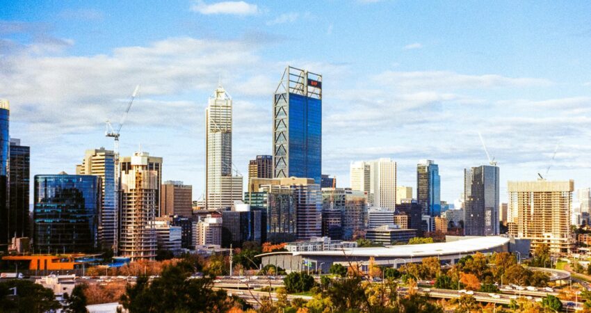 modern skyscrapers in perth skyline in western australia