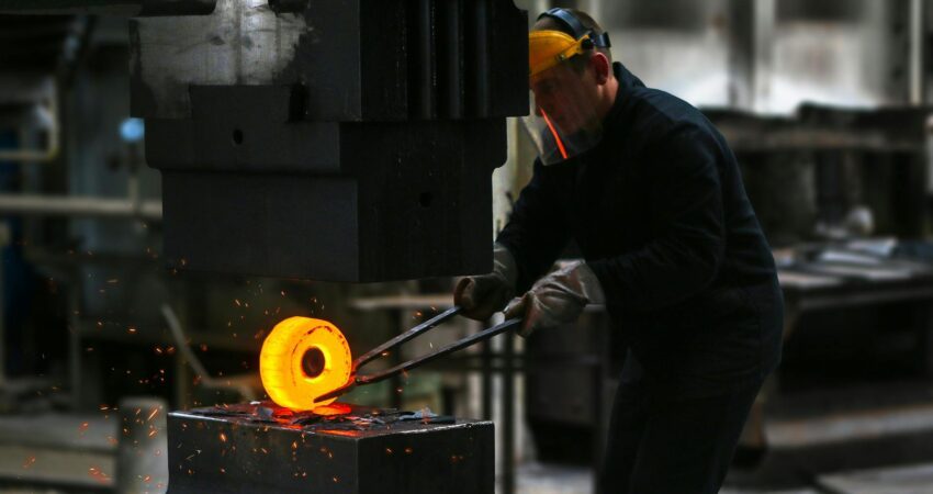 man lifting hot metal