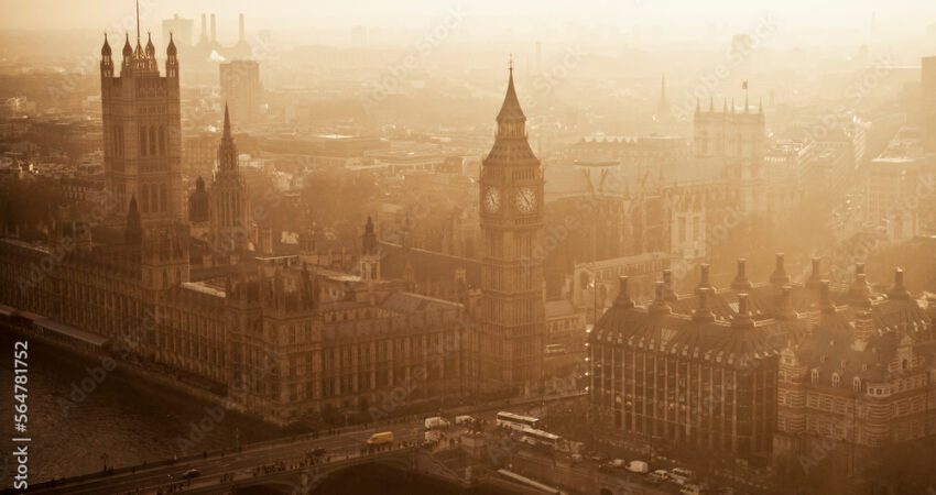 Aerial View Of Big Ben And The Palace Of Westminster And The City Of Westminster, London, England