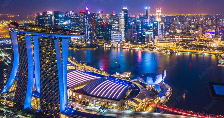 Aerial view Singapore city skyline, Most beautiful skyscraper and skyline architecture in Asia.