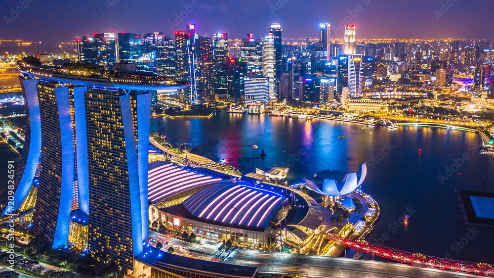 Aerial view Singapore city skyline, Most beautiful skyscraper and skyline architecture in Asia.