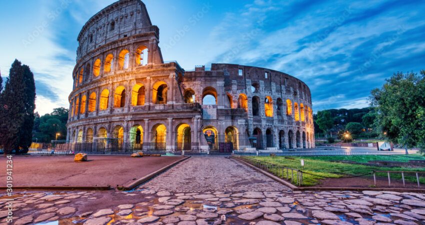 Illuminated Colosseum at Dusk, Rome