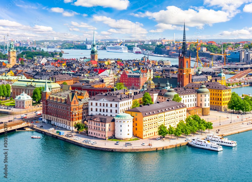 Stockholm old town (Gamla Stan) cityscape from City Hall top, Sweden